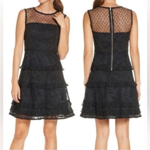 LILLY PULITZER KASEE FLORAL LOOPY LACE ONYX BLACK SWISS DOT FIT & FLARE DRESS - Picture 2 of 12